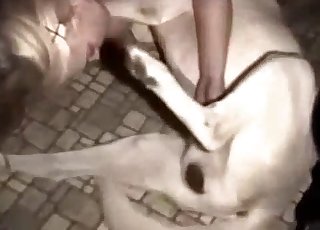 Golden zoofil blonde blows her own doggy