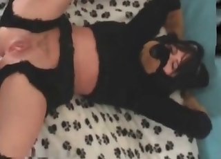 Slut in black getting her ass licked