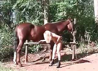 Blonde shows how to blow a horse