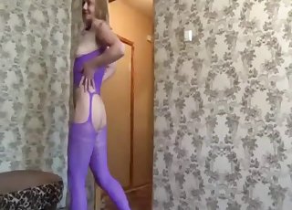Cute angel in purple lingerie likes bestiality