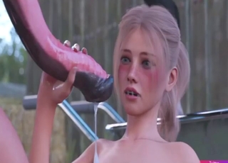 Horse dick BJ from a blond-haired beauty Emily