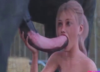 Horse dick BJ from a blond-haired beauty Emily
