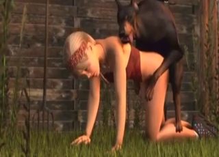 Public bestiality sex with a dog-loving blonde