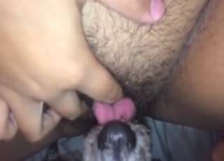 Dog is a pussy licker, that hairy pussy LOVES it