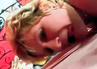 Cute little blonde slut having sexual enjoyment with a pet