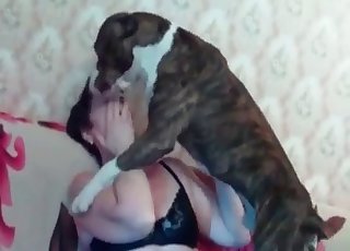 Mature woman is filed fucking her cute pet