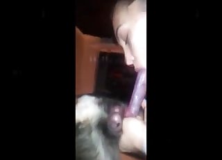 Southern slut sucking off the lovely cock of her doggy