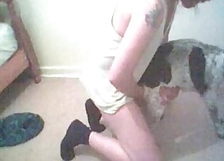 Amateur bestiality oral sex with a small pet