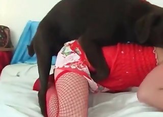 Slender lady fucks with a black dog