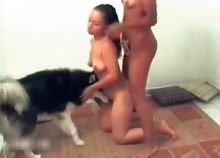 2 chicks sharing a hot doggie