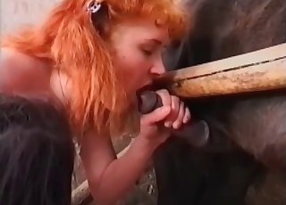 Huge-titted red-haired loves a horse