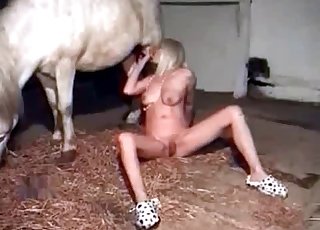 Blonde is giving her horse a nice head
