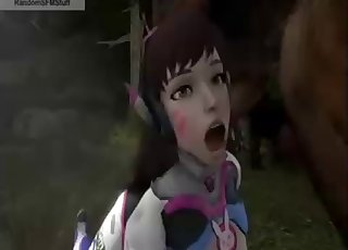 Overwatch beauty face-fucked by a horse