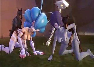 Dva 3D dobermani šukají štíhlé holky