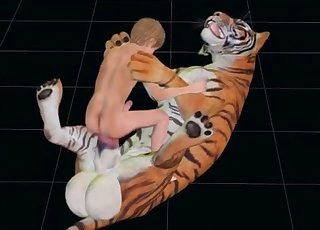 Young boy riding a tiger's hot boner
